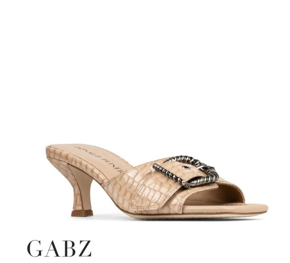 NWOB Donald Pliner Croco Patent Leather Gabz Heels Sand 8.5M